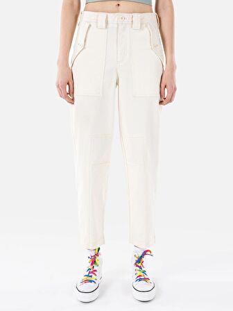 Baggy Fit Yüksek Bel Düz Paça Baggy Fit Ekru Kadın Pantolon Cl1065014