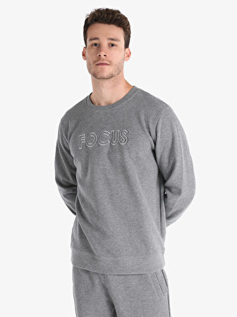 Regular Fit Yazı Baskılı Antrasit Erkek Sweatshirt