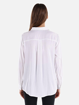 Regular Fit Beyaz Kadın Uzun Kol Gömlek
