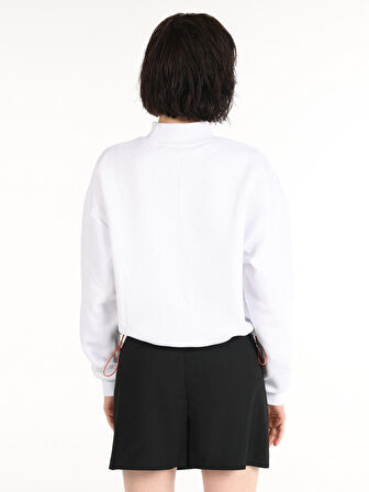 Regular Fit Baskılı Crop Beyaz Kadın Sweatshirt