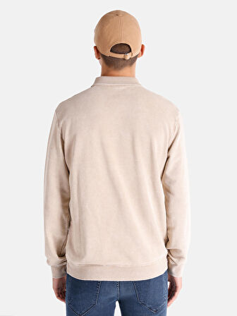 Polo Yaka Basic Bej Erkek Uzun Kol Tişört