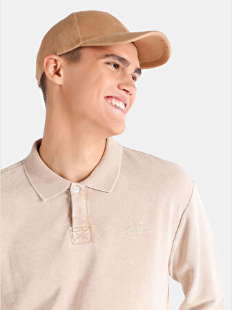 Polo Yaka Basic Bej Erkek Uzun Kol Tişört