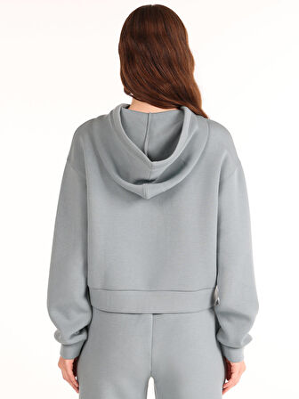Regular Fit Baskılı Kapüşonlu Yeşil Kadın Sweatshirt