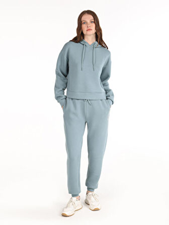 Regular Fit Baskılı Kapüşonlu Yeşil Kadın Sweatshirt