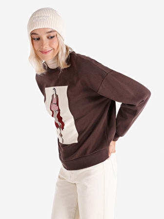 Regular Fit Baskılı Kahverengi Kadın Sweatshirt