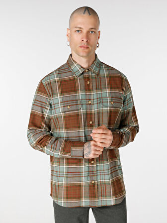 Regular Fit Kareli Yeşil Erkek Uzun Kol Gömlek