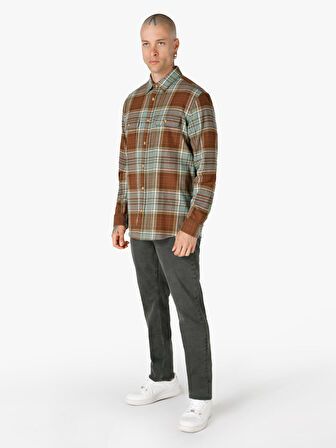 Regular Fit Kareli Yeşil Erkek Uzun Kol Gömlek