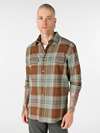 Regular Fit Kareli Yeşil Erkek Uzun Kol Gömlek