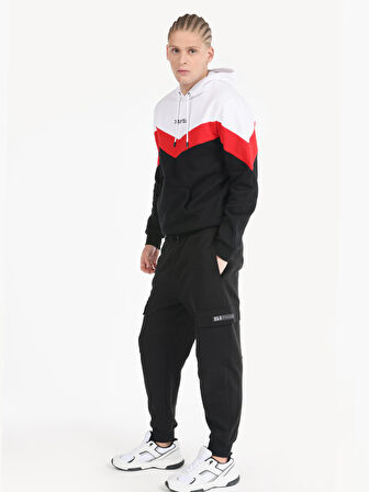 Regular Fit Orta Bel Cep Detaylı Siyah Erkek Eşofman Altı
