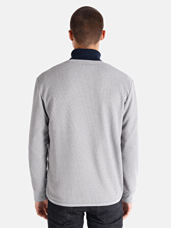 Regular Fit Bisiklet Yaka Baskılı Gri Erkek Uzun Kol Tişört