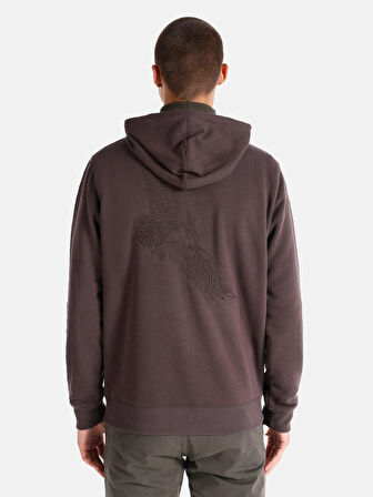 Regular Fit Baskılı Kapüşonlu Kahverengi Erkek Sweatshirt