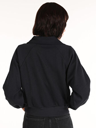 Regular Fit Polo Yaka Lacivert Kadın Uzun Kol Tişört