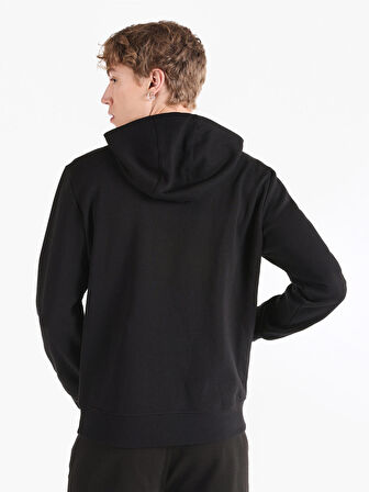 Regular Fit Baskılı Kapüşonlu Siyah Erkek Sweatshirt