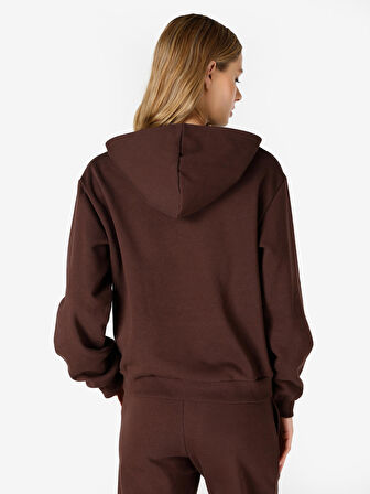 Regular Fit Kapüşonlu Kahverengi Kadın Sweatshirt