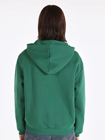 Regular Fit Kapüşonlu Yeşil Kadın Sweatshirt