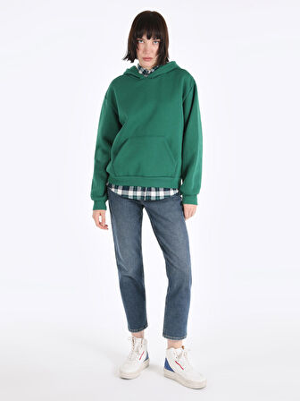 Regular Fit Kapüşonlu Yeşil Kadın Sweatshirt