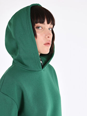 Regular Fit Kapüşonlu Yeşil Kadın Sweatshirt