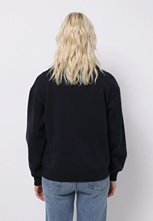 Regular Fit Fermuarlı Nakışlı Kadın Lacivert Sweatshirt