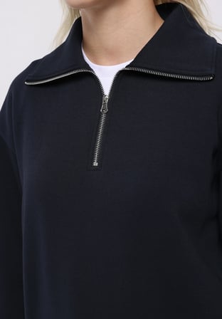 Regular Fit Fermuarlı Nakışlı Kadın Lacivert Sweatshirt