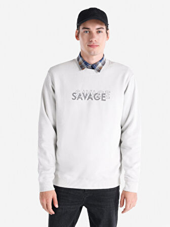 Regular Fit Bisiklet Yaka Baskılı Taş Erkek Sweatshirt