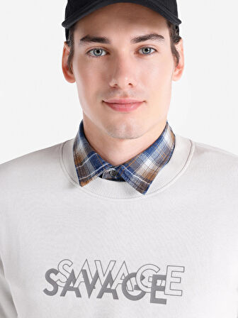 Regular Fit Bisiklet Yaka Baskılı Taş Erkek Sweatshirt
