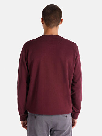 Regular Fit Bisiklet Yaka Baskılı Bordo Erkek Sweatshirt