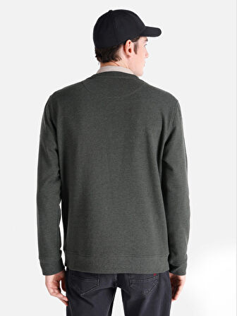 Regular Fit Bisiklet Yaka Baskılı Yeşil Erkek Sweatshirt