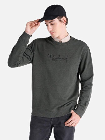 Regular Fit Bisiklet Yaka Baskılı Yeşil Erkek Sweatshirt