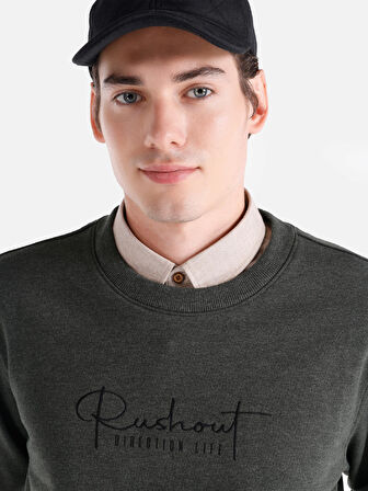 Regular Fit Bisiklet Yaka Baskılı Yeşil Erkek Sweatshirt