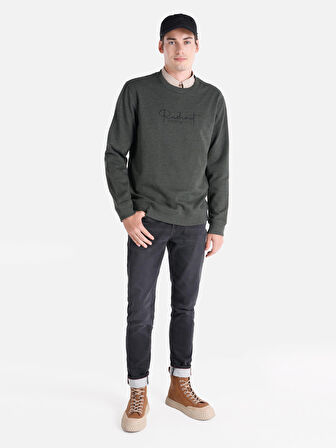 Regular Fit Bisiklet Yaka Baskılı Yeşil Erkek Sweatshirt