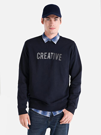 Regular Fit Baskılı Lacivert Erkek Sweatshirt