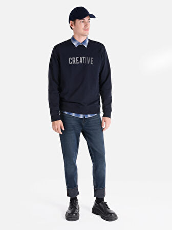 Regular Fit Baskılı Lacivert Erkek Sweatshirt