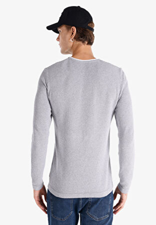 Slim Fit Yuvarlak Yaka Düz Erkek Gri Kazak