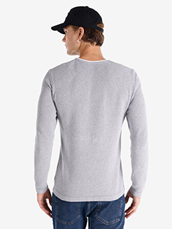 Slim Fit Bisiklet Yaka Basic Gri Erkek Kazak