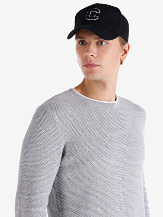 Slim Fit Bisiklet Yaka Basic Gri Erkek Kazak