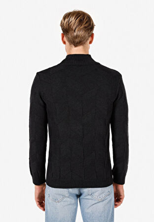 Slim Fit Turtle Neck Jakarlı Erkek Antrasit Kazak