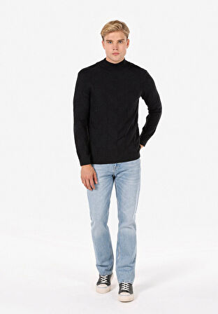 Slim Fit Turtle Neck Jakarlı Erkek Antrasit Kazak