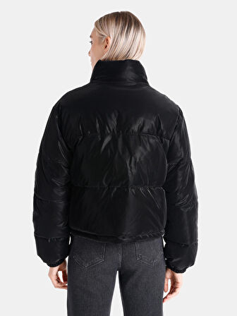 Regular Fit Şişme Siyah Kadın Mont