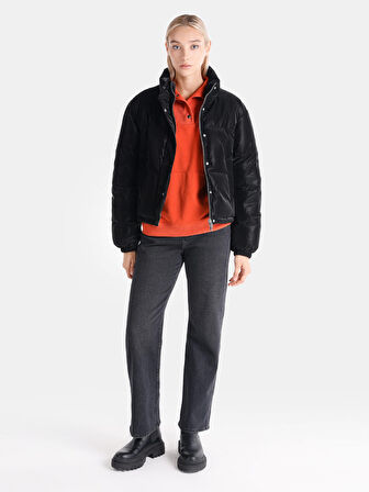 Regular Fit Şişme Siyah Kadın Mont