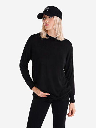 Regular Fit Bisiklet Yaka Basic Siyah Kadın Kazak