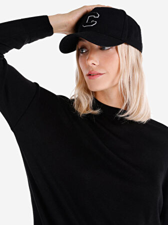 Regular Fit Bisiklet Yaka Basic Siyah Kadın Kazak