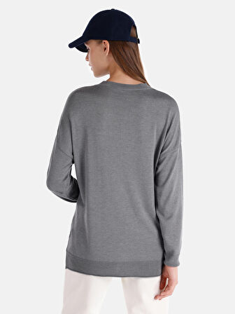 Regular Fit Bisiklet Yaka Basic Gri Kadın Kazak