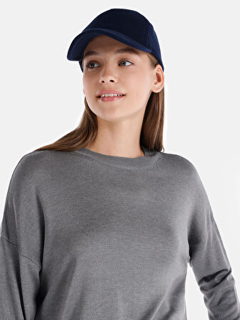 Regular Fit Bisiklet Yaka Basic Gri Kadın Kazak