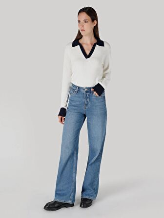 970 Berry Regular Fit Yüksek Bel Geniş Paça Lacivert Kadın Jean Pantolon Cl1065820