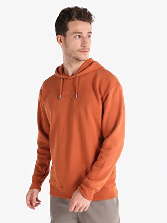 Regular Fit Kapüşonlu Turuncu Erkek Sweatshirt