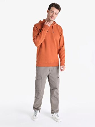 Regular Fit Kapüşonlu Turuncu Erkek Sweatshirt