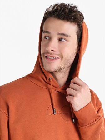Regular Fit Kapüşonlu Turuncu Erkek Sweatshirt