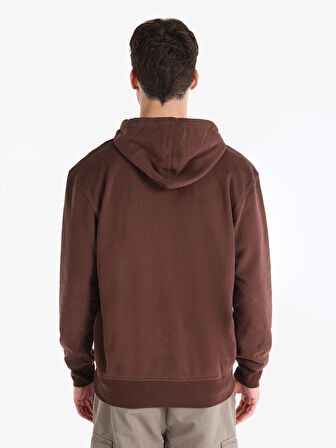 Regular Fit Kapüşonlu Baskılı Kahverengi Erkek Sweatshirt