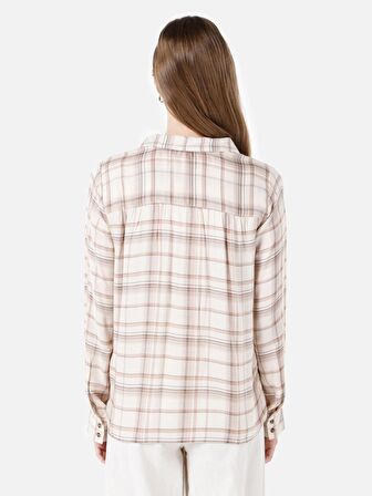 Normal Kesim Shirt Yaka Bej Kadın Uzun Kol Gömlek Cl1065856