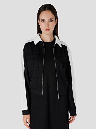 Regular Fit Fermuarlı Siyah Kadın Sweatshirt